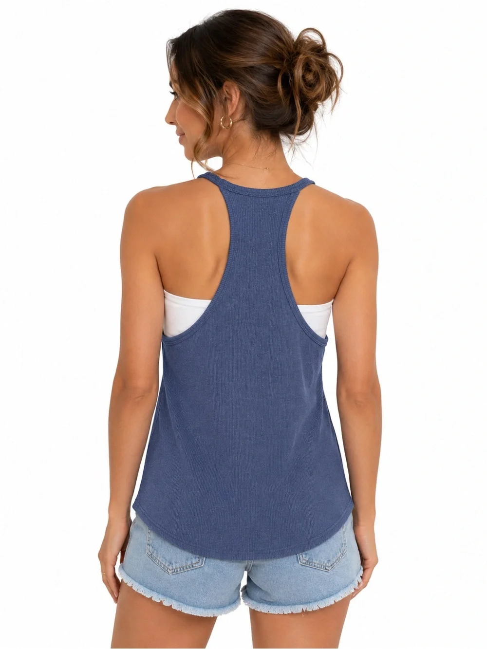 BOZZOLO Blue Ribbed Racerback Tank Top – Size Small - Picture 3 of 5